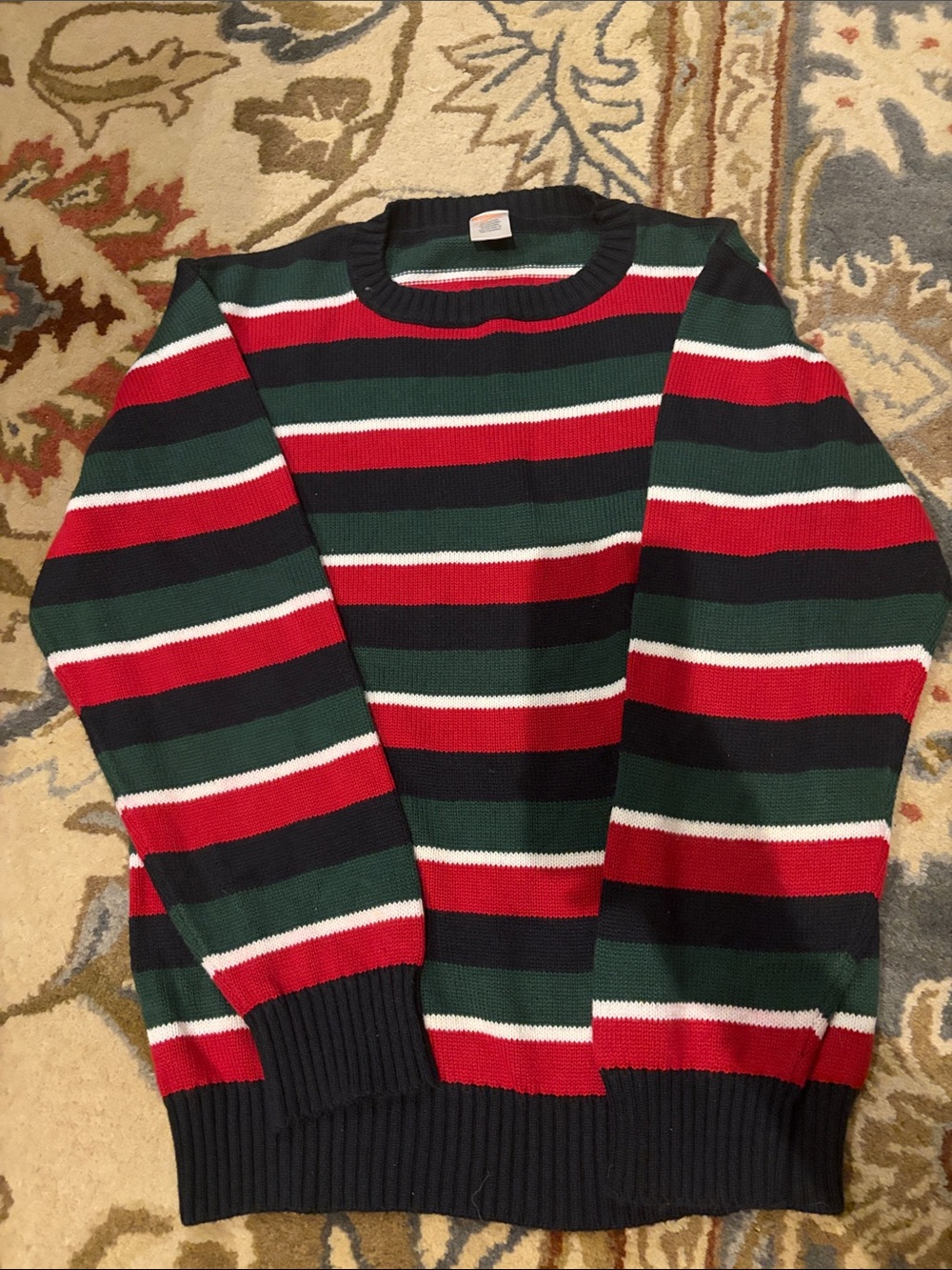 Striped Crewneck Sweater - Red, Green & Black- boys striped sweater